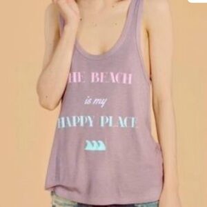 Wildfox Ribbed Tank “Beach is My Happy Place” Graphic Dusty Pink, Sz Small